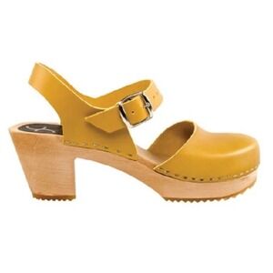 Cape Clogs Yellow Leather Wooden Swedish Mary Jane Clogs Women's Size 42 US 11